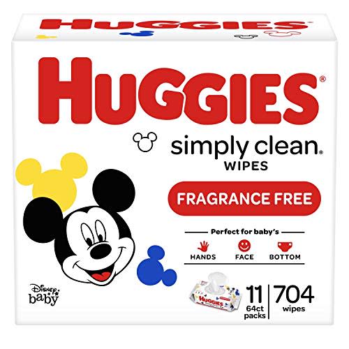 Huggies Simply Clean Unscented Baby Wipes, 11 Flip-Top Packs (704 Wipes Total)
