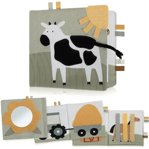 Soft Baby Book with Touch and Feel Pages - Cute Sensory Book for Babies 0-6 Months with Textured Farmworld, Mirror & Crinkle Paper - The Perfect Toy for Baby Showers or as a Newborn/Infant Gift