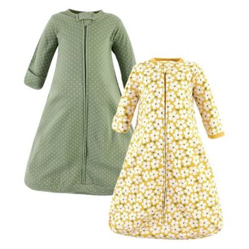 Hudson Baby Infant Girl Cotton Long-Sleeve Wearable Sleeping Bag, Sack, Blanket, Sage Floral Long Sleeve, 0-3 Months