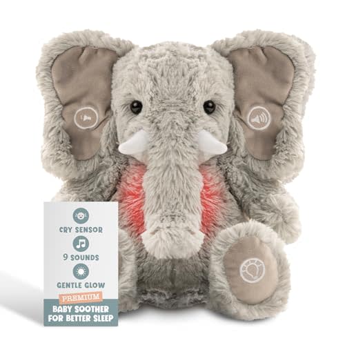 Gemma Joy Baby Sleep Soother Elephant for Baby – Cry Activated Heartbeat Stuffed Animal – Rechargeable Crib Soother with White Noise, Shush, Lullabies & Night Light – The for Newborns