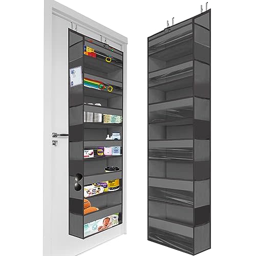 HOMELUX THEORY 1PC Heavy Duty Over the Door Organizer 55x14x6.7, 6 Large Front & 12 Side Pockets, Hanging Storage Closet Door Organizer for Bedroom, Bathroom and Baby Nursery Storage (Dark Gray)