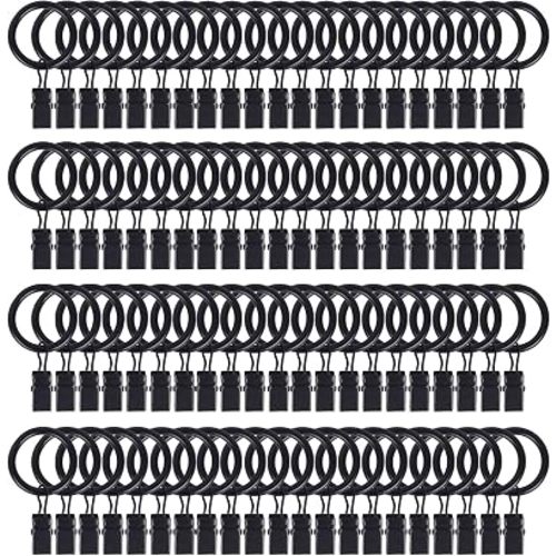 84 Pack Curtain Rod Clip Rings,1" Interior Diameter(Compatible with up to 5/8" Curtain Rod),Metal Drapery Ring with Clips,Strong Decorative Drapery Window Ring with Hooks,Rustproof Vintage(Black)