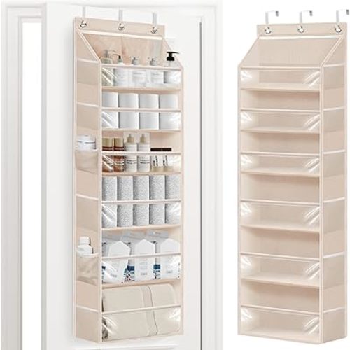 STORAGE MANIAC Over the Door Organizer Large Capacity Hanging Organizer, Clear Deep Pockets Behind Door Closet Organizer and Storage for Nursery, Bathroom, Bedroom, Pantry, 1 Pack Oat Beige