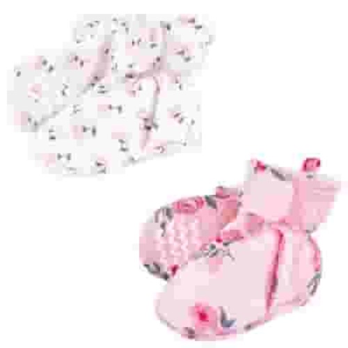 Hudson Baby Infant and Toddler Girl Quilted Booties 2pk, Pink Navy Floral, 0-6 Months