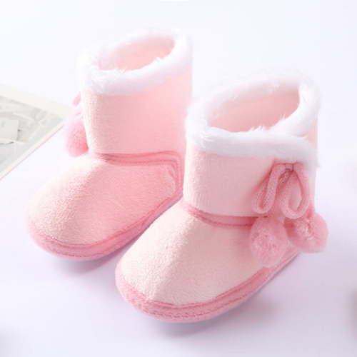 Newborn Baby Velvet Booties Shoes With Pompom Infants Soft Sole Snow Boots First Walker