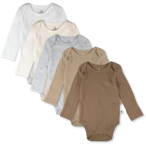 HonestBaby Baby Boys' 5-pack Long Sleeve Bodysuits One-piece 100% Organic Cotton for Infant Baby Boys', Unisex