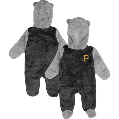 Newborn and Infant Pittsburgh Pirates Black/Gray Game Nap Teddy Fleece Bunting Full-Zip Sleeper