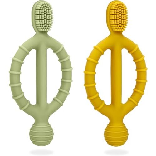 Baby Teething Toys with Easy-Hold Handle, Silicone Infant Toothbrush, Textured On Both Sides Helps Massage, Soothe Sore Gums, Teething Toys for Babies