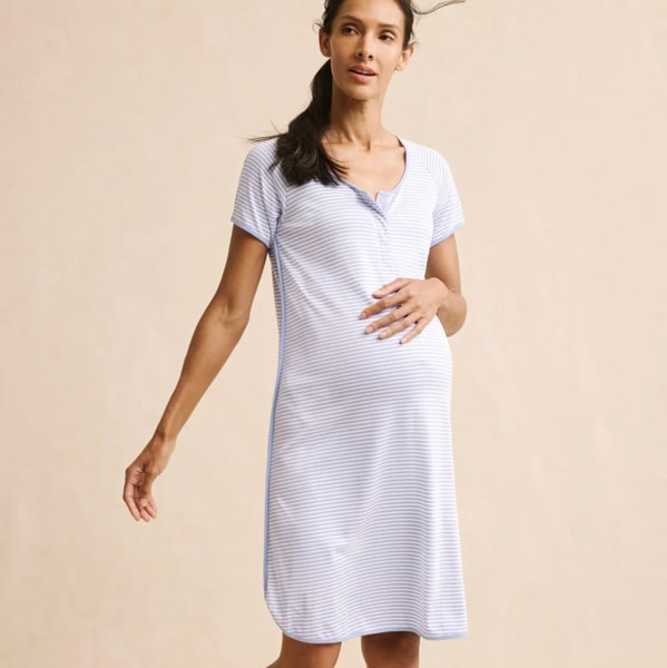 LAKE | Women | Pima Cotton Pajamas | Serene Blue Anemones Maternity Nightgown