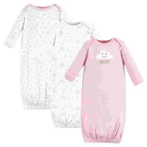 Hudson Baby Girl Cotton Gowns, Pink Clouds, Preemie/Newborn