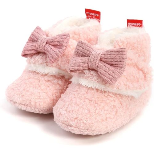 Timatego Newborn Baby Boys Girls Cozy Fleece Booties with Grippers Stay On Slipper Socks Infant Toddler Crib Winter Shoes for Boys Girls - 0-6 Months Infant - 30 Pink