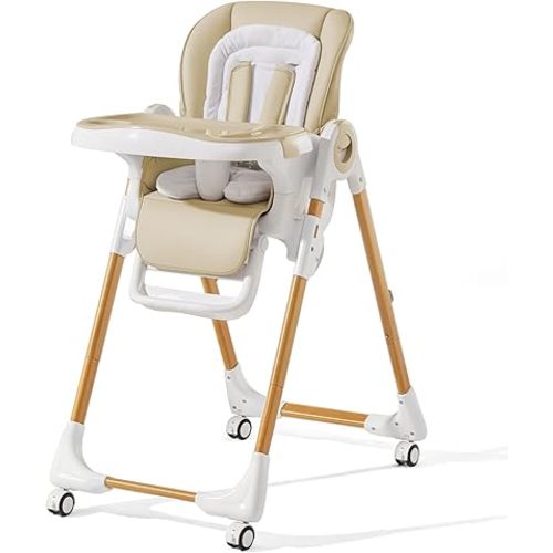 Convertible High Chairs for Babies and Toddlers, Height Adjustable Baby High Chair, High Chair with Removable Tray, Adjustable Backrest and Pedal, Portable Baby Dinning Chair with Lockable Wheels