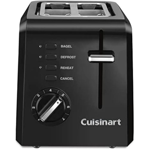Cuisinart CPT-122BK 2-Slice Compact Plastic Toaster, Slots for Bagels & Bread, 7 Shade Settings, Cancel/Defrost/Reheat Functions, Removable Crumb Tray, Small Kitchen Appliance for Home & Office, Black