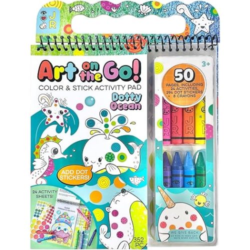 Bright Stripes Travel Coloring Kit for Kids: Art On the Go Coloring Books and Crayons, Sticker Activity Book - Mess-Free Collage Fun for Ages 3+ (Art On The Go, Going Dotty Ocean)