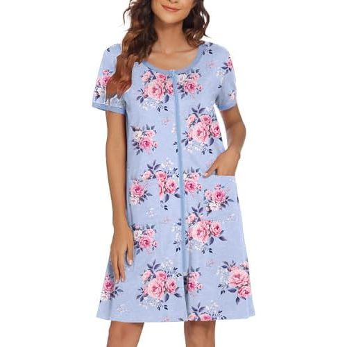 Ekouaer Women Zipper Front House Coat Robe Zip Up Bathrobes Short Nightgown