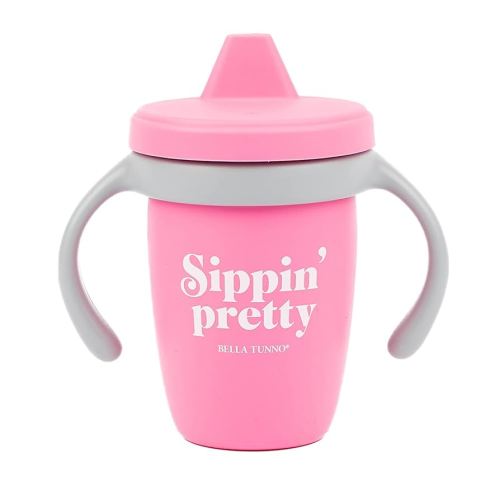 Bella Tunno Happy Sippy Cup – Transition Sippy Cups for Baby 6 Months and Older, Baby and Toddler Sippy Cups with Removable Handles and Non-Toxic, BPA Free Silicone, Sippin Pretty, 8 oz