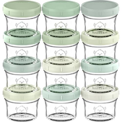 KeaBabies 12pk 4oz Glass Baby Food Containers with Lids - Leak-Proof, Microwavable Small Glass Jars, Baby Purees & Toddler Snack Storage Containers, BPA-Free, Dishwasher & Freezer Safe (Sage)