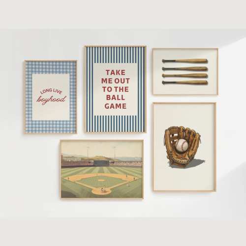 Vintage Baseball Gallery Wall Art for Nursery Baseball Fan Gift Retro Sport Boy Room Decor Take me out to the ball game Playroom Art Mancave