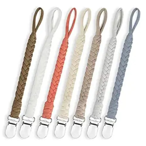 7 Pcs Braided Pacifier Clips for Boys and Girls, Pacifier Holder Baby Binky Clips Handmade Cotton Modern Unisex Pacifier Smoother Clip Fits All Pacifiers for Shower Birthday Gifts