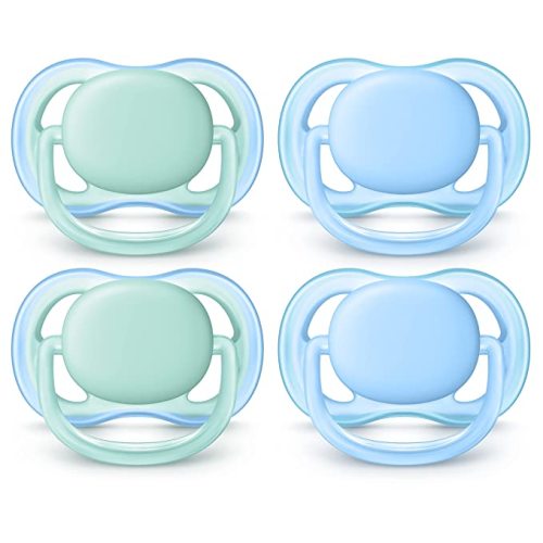 Philips AVENT Ultra Air Pacifier, 0-6 Months, Blue/Green, 4 Pack, SCF244/40 - 0-6m