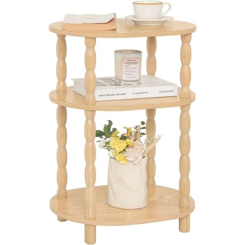 End Table, Small Oval Side Table for Small Spaces Natural