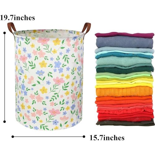HIYAGON Girls Laundry hamper Baby Girl Hamper Kids Toy Storage Organizer Bins Gift Basket for Bedroom Decor(Flowers)