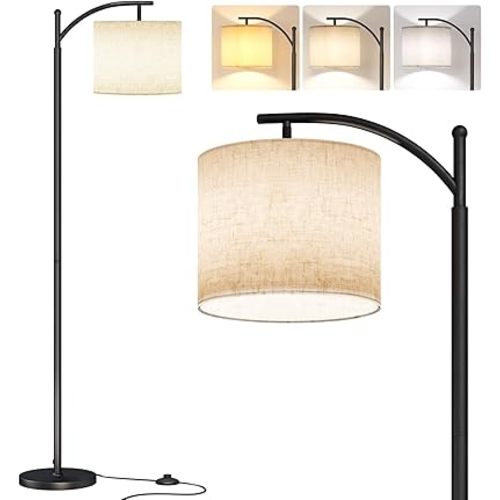 SUNMORY Arc Floor Lamp,Modern Floor Lamp with 9W 3 Color Temperatures Bulb,Metal Standing Lamps with Adjustable Hanging Lampshade,Tall Floor Lamps for Living Room,Bedroom,Office (Black)
