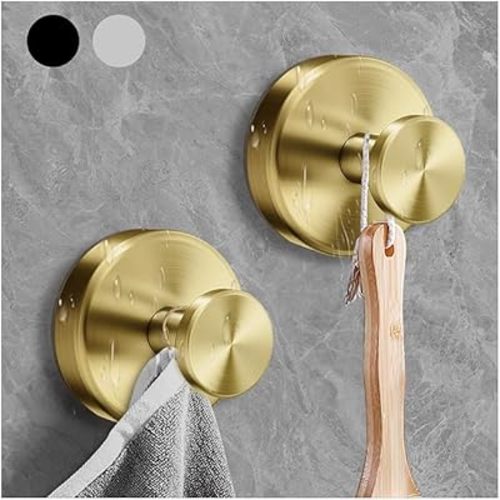 2024 New Suction Cup Hooks for Shower,Luxe Hold No-Drill Stainless Waterproof Suction Cup Hooks for Hanging up to 15lbs,Shower Hooks for Inside Shower for Bathroom,Mounting on Glass Doors-Gold,2PCS