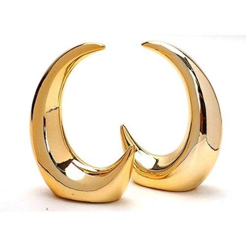 2 Pieces Gold Small Animal Statue Moon Statue Decor Modern Style Ceramic Moon Figurines Statues for Home Decor Accents Living Room Office Table Bookshelf Desk Bedroom Decorative Objects