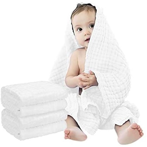 Muslin Baby Towel Super Soft Cotton Baby Bath Towel 2 Pack 6 Layers Infant Towel Newborn Towel Blanket Suitable for Baby's Delicate Skin 40 x 40inches (White)