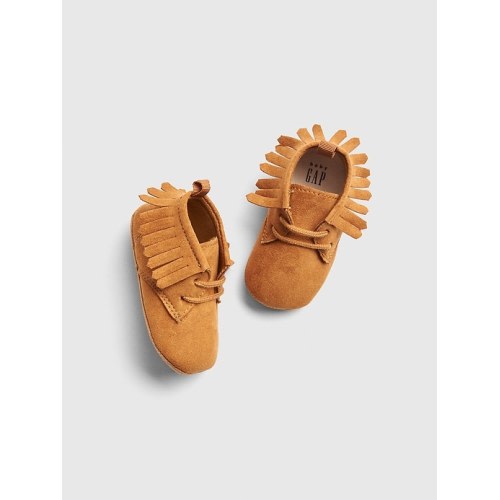 Baby Suede Moccasins in desert camel, size: 0-3 M