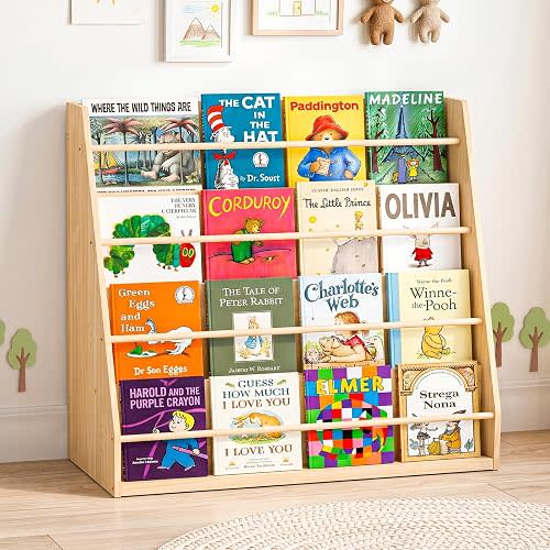 XiaZ Scalloped Kids Bookshelf, 4-Tier Wooden Montessori Display for Toddler