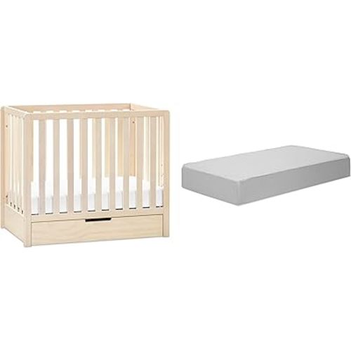 Carter's by DaVinci Colby 4-in-1 Convertible Mini Crib with Trundle in Washed Natural with Complete Slumber Mini Crib Mattress
