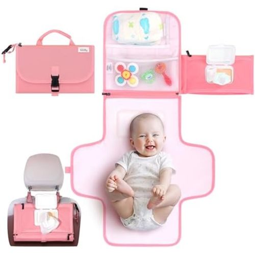 Kopi Baby Portable Diaper Changing Pad with Wipes Pocket, Classic Pink