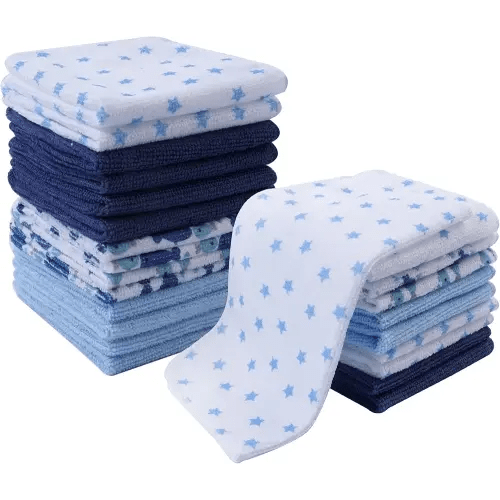softan Baby Washcloths, 24Pack Baby Towels and Washcloths Extra Soft & Ultra Absorbent, Face Towel Unisex for Boys Girls Face & Body, Washclothes Gentle on Sensitive Skin, 9''X 9''- Blue Whale