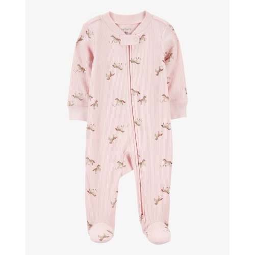 Baby Girl Horse Print 2-Way Zip Ribbed Sleep & Play Pajamas - Pink - Carter's | Carter's