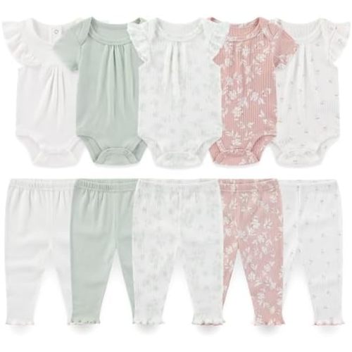 Baby Boy Girl 10 Piece Combined Type Clothing Set Cotton Baby Bodysuits and Pants Set Home Outdoor Infant Clothes