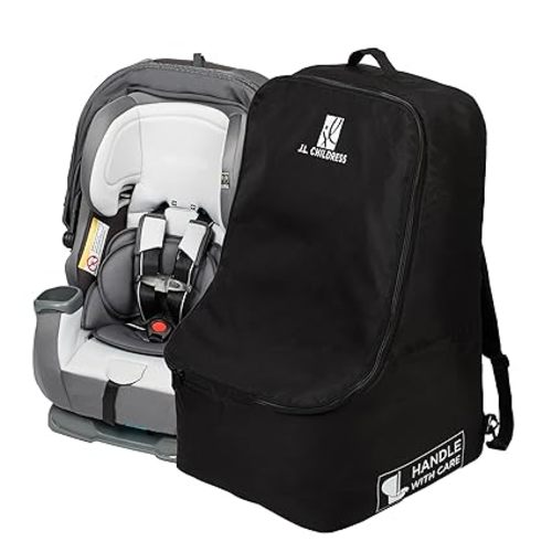 J.L. Childress Padded Backpack Car Seat Bag - Travel Bag for Airplane, Fits Most Baby & Infant Car Seats, Boosters, & Carriers, Accessories for Gate or Baggage Check, AirTag Compatible - Deluxe, Black