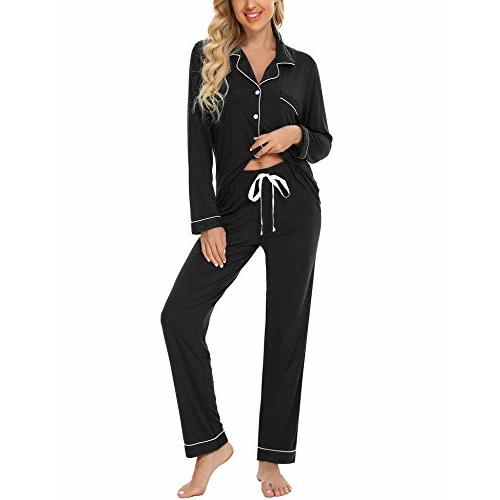 Leikar Button Up Pajama Set For Women Long Sleeve Shirt And Pajama Pants Soft Pjs Lounge Sets