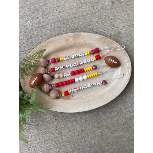 Kansas City Chiefs Pacifier Clip / KC Binky Strap / Chiefs Nation / Chiefs Baby Gift / Dummy Chain / Red And Yellow Silicone Pacifier Clip