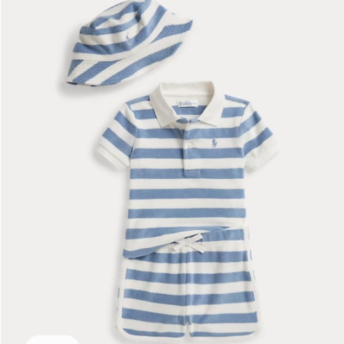 Striped Terry Polo Shirt, Short & Hat