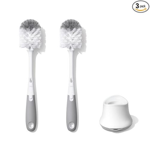 OXO Tot Bottle Brush with Nipple Cleaner and Stand – Gray, 2-Pack