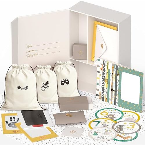 Ultimate Baby Keepsake Box for Boys & Girls - Unique New Parents Gifts for Couples - 10 Beautiful Keepsake Ideas Inside - Perfect for Expecting Parents, Baby Shower, Gift for Mom to Be, Beige