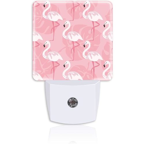Cute Pink Flamingos Night Light,Tropical Leaves Plug-in Night Light Auto Dusk-to-Dawn Sensor Energy Efficient LED Lamp for Room Decor,Hallway,Kitchen,Bathroom,Nursery,Stairs