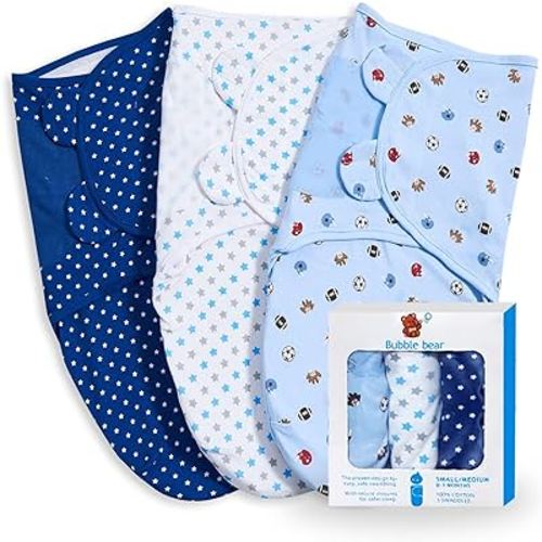 3 Pack Baby Swaddle 0-3 Months - Infant Adjustable Newborn Swaddles Blanket Baby Girl Boy, Swaddling Wrap Blanket Sleep Sack for Newborn-Blue