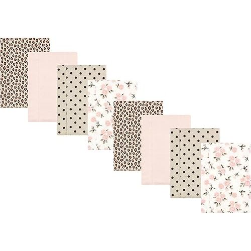 Hudson Baby Cotton Poly Flannel Burp Cloths Multipack, Neutral Pink Floral 8-Pack, One Size
