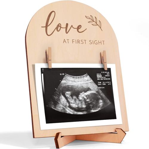 Cute Wooden Ultrasound Picture Frame - Beautiful Double Sided Sign For The Announcement of Your Pregnancy Or Baby's Birth - Nursery Decor Sonogram Photo Frame & Pregnancy Gift For First Time Moms