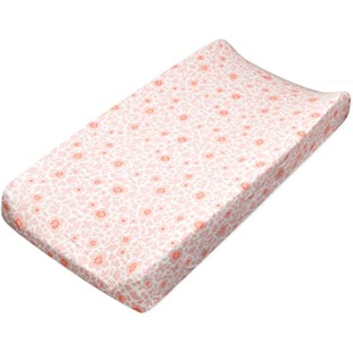 HonestBaby Girls Organic Cotton Changing Pad Cover, Peach Skin Papercut Floral, One Size