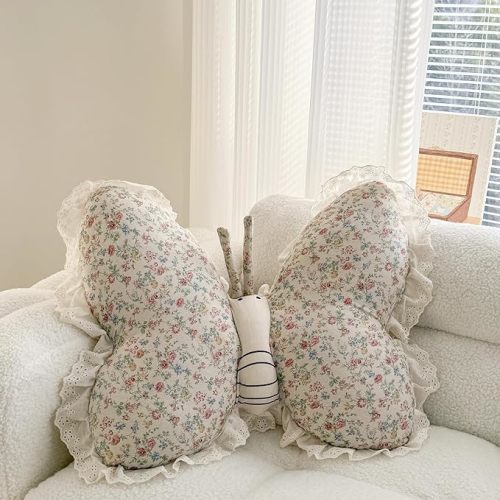 Butterfly Throw Pillow - Cotton Linen Butterfly Shaped Decorative Animal Pillow, Soft Stuffed Hugging Pillows Cushion for Bedroom Living Room Sofa Couch,Boho Home Accent Decor (Colorful)