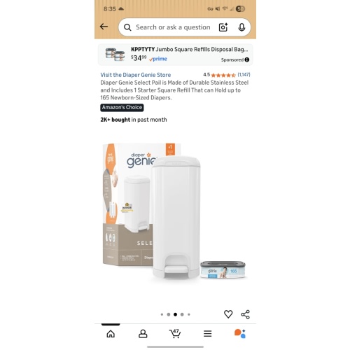 Diaper Genie Select Pail is Made of Durable Stainless Steel and Includes 1 Starter Square Refill That can Hold up to 165 Newborn-Sized Diapers.